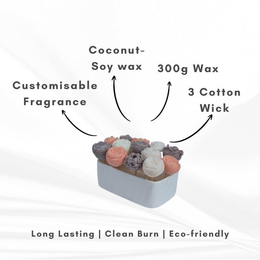Ceramic Aurora Bouquet Scented Candle | 400g | Coconut-Soy Wax | Decorative Candle