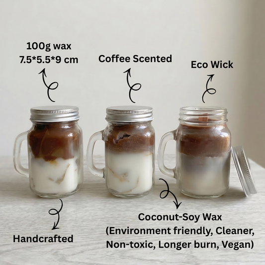 Coffee Latte | Scented Candle | Glass Mason Jar | 100g | Hazelnut Coffee Fragrance | Premium Coconut-Soy Wax | Aromatherapy | Gifting