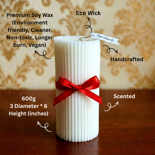 Ribbed Pillar Candle | Premium Soy Wax | Scented | Home Decor