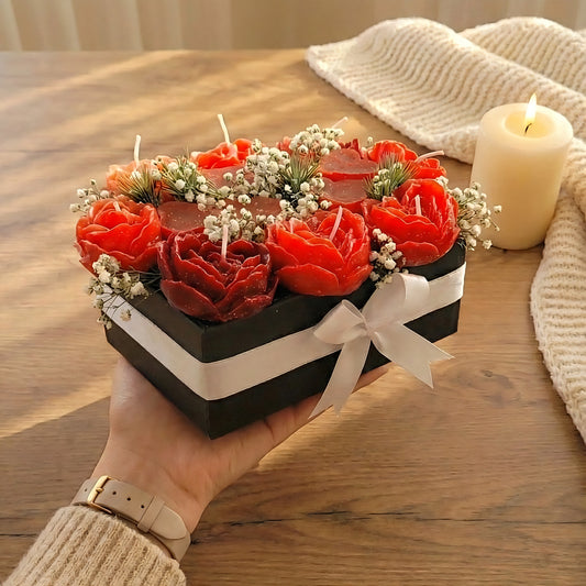 Heart Rose Scented Bouquet Candle Box | Flower Melts | Rose Fragrance | Natural Soy Wax | Valentine Gift | Ceramic Tray Included (FREE)