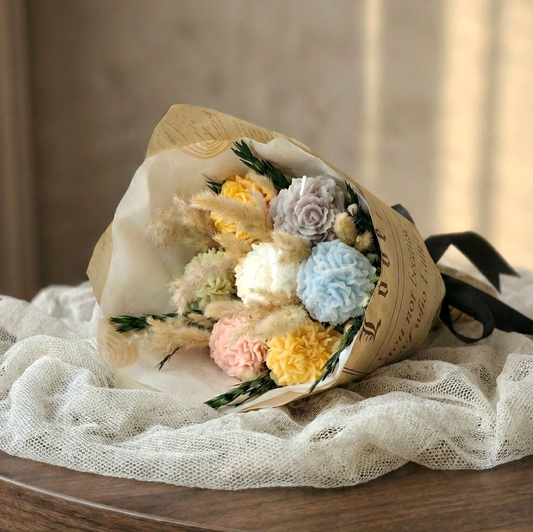 Multicolor Rose Ball Bouquet Scented Candle | Flower Melt | Floral Fragrance | Natural Soy Wax (Colors may vary)