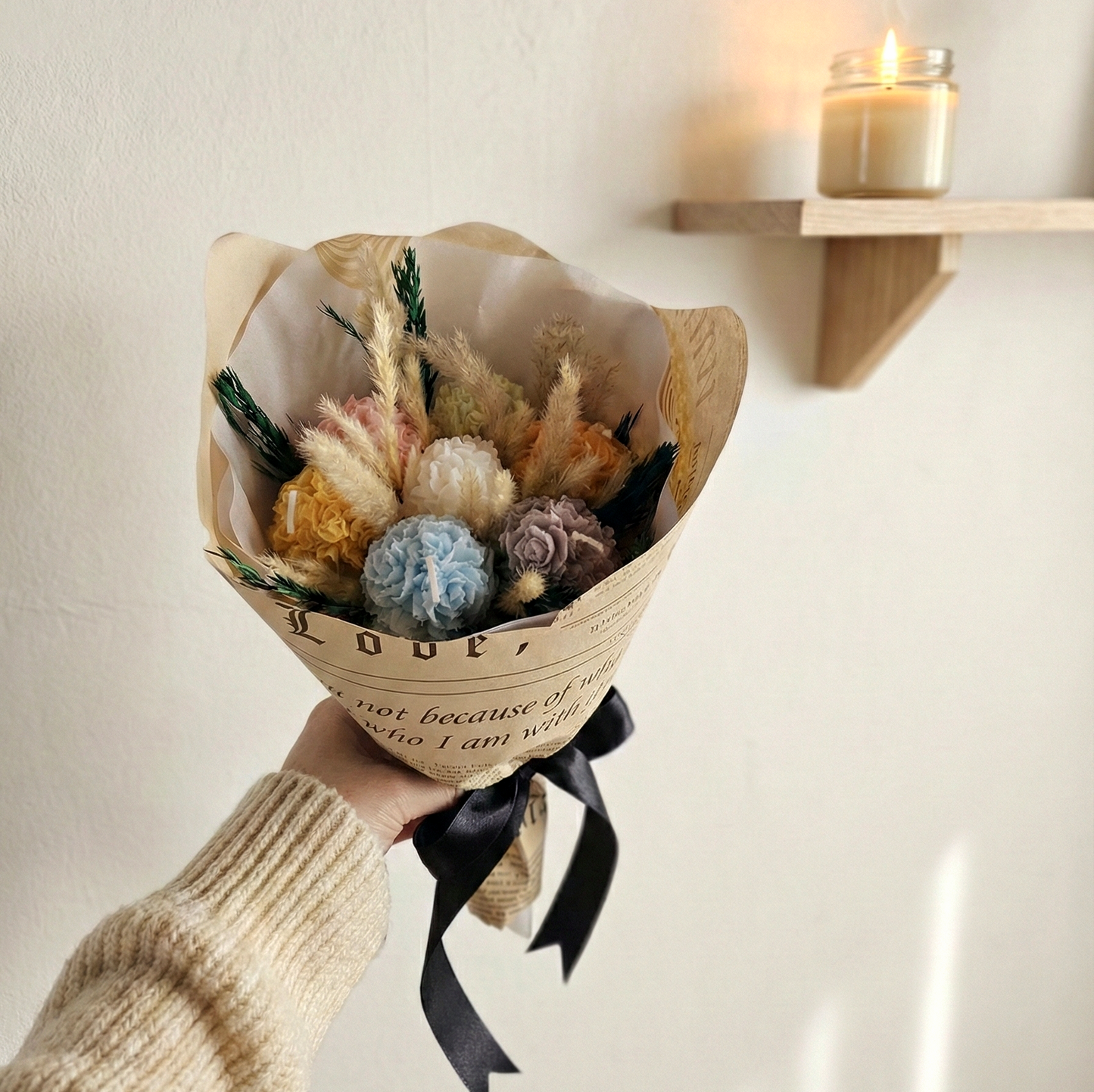 Multicolor Rose Ball Bouquet Scented Candle | Flower Melt | Floral Fragrance | Natural Soy Wax (Colors may vary)