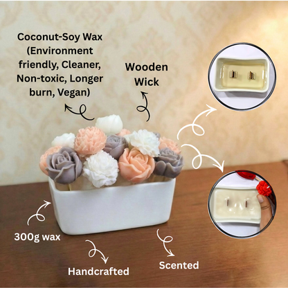 Ceramic Aurora Bouquet Scented Candle with Flower Melts | Coconut-Soy Wax | Home Decor | Ceramic Tray Included (FREE)