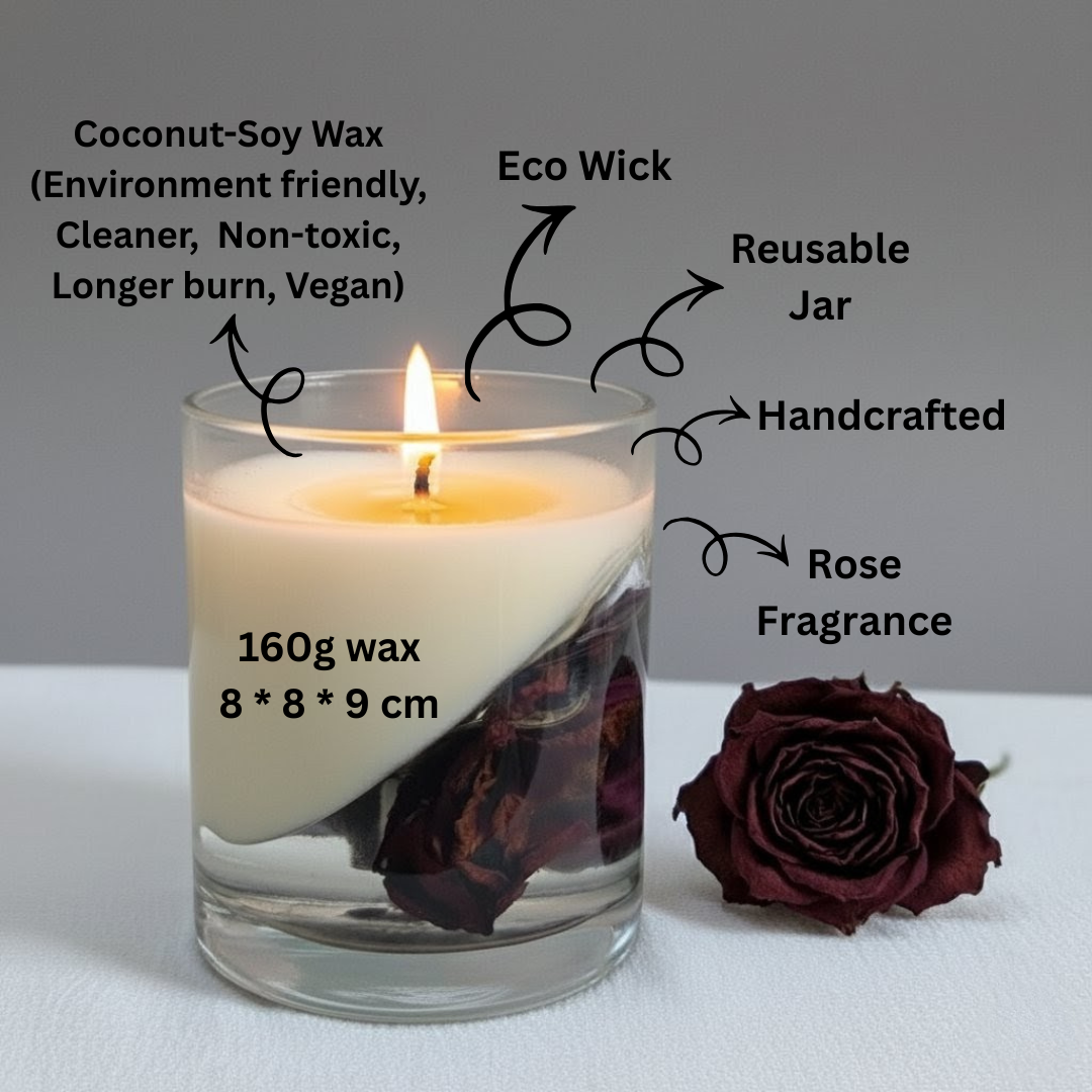 Flora Frost Scented Candle | Real Rose | Coconut-Soy Wax | 420g | Botanical-touch Candle