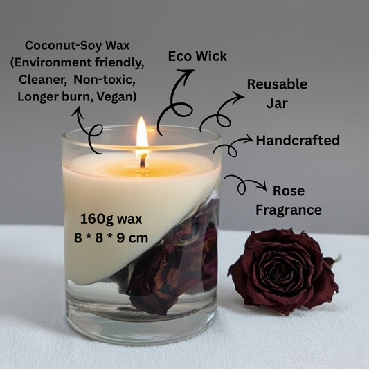 Flora Frost Scented Candle | Real Rose | Coconut-Soy Wax | 420g | Botanical-touch Candle