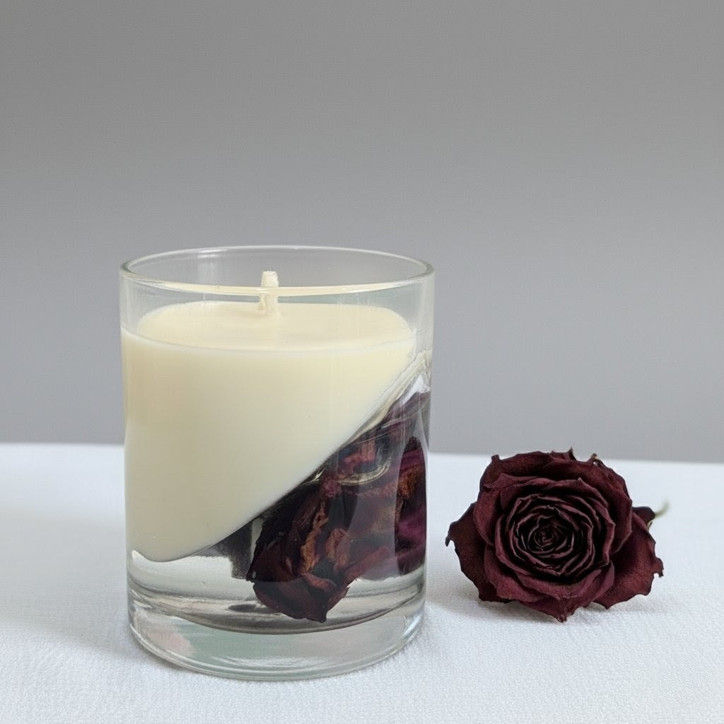 Flora Frost Scented Candle | Real Rose | Coconut-Soy Wax | 420g | Botanical-touch Candle