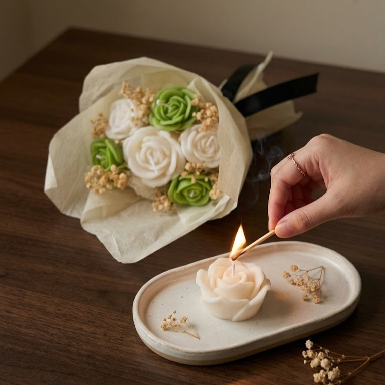 Lime Green and White Scented Bouquet Candle