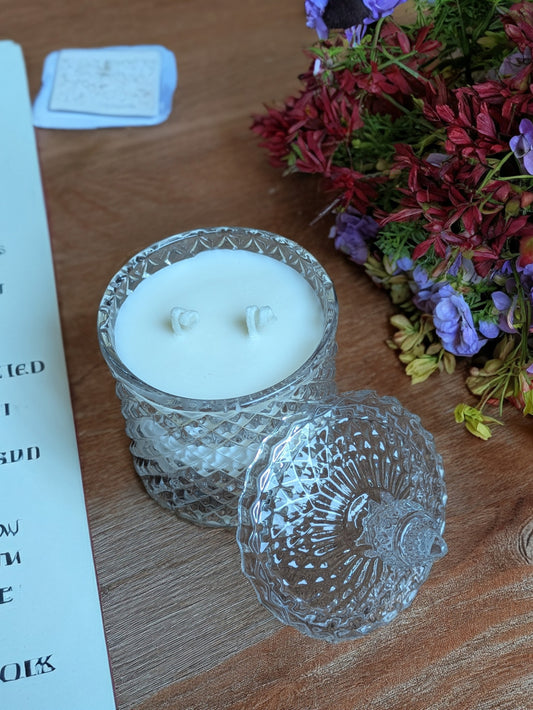 Crystal Jar Candle – 300g | Coconut-Soy Wax | Customisable Fragrance | 50–60 Hour Burn
