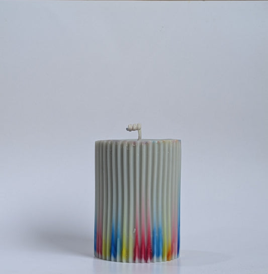 Mystic Stripes Pillar Candle | Soy Wax Blend | 380g | Decorative Design | Long Burning
