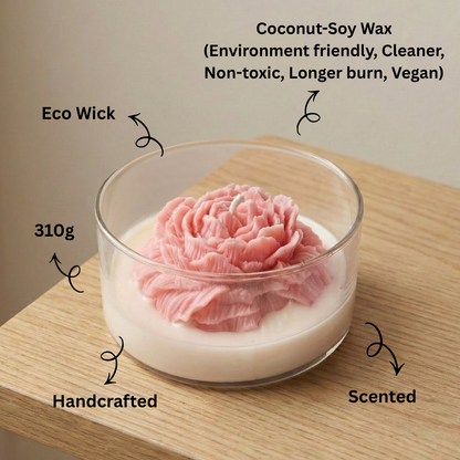 Peonywood Scented Candle | Bowl Jar | Coconut-Soy Wax | 310g | Minimalist Design