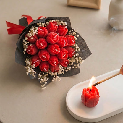 Red Tulips Scented Bouquet Candle | Flower Melts | Floral Fragrance | Premium Soy Wax | Ceramic Tray Included (FREE)