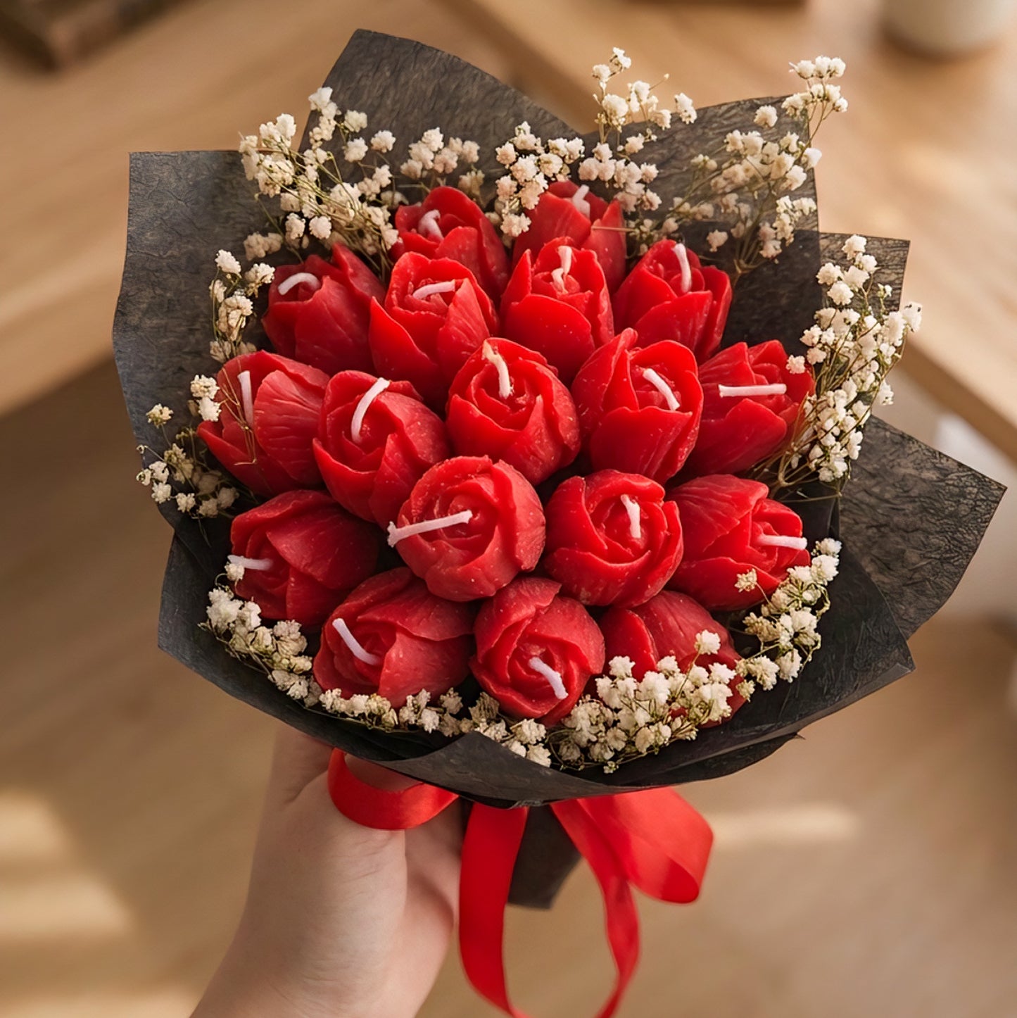 Red Tulips Scented Bouquet Candle | Flower Melts | Floral Fragrance | Premium Soy Wax | Ceramic Tray Included (FREE)