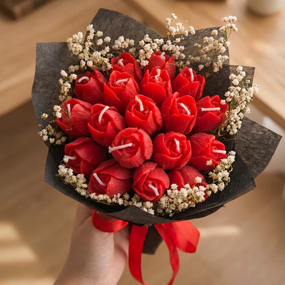 Red Tulips Scented Bouquet Candle | Flower Melts | Floral Fragrance | Premium Soy Wax | Ceramic Tray Included (FREE)