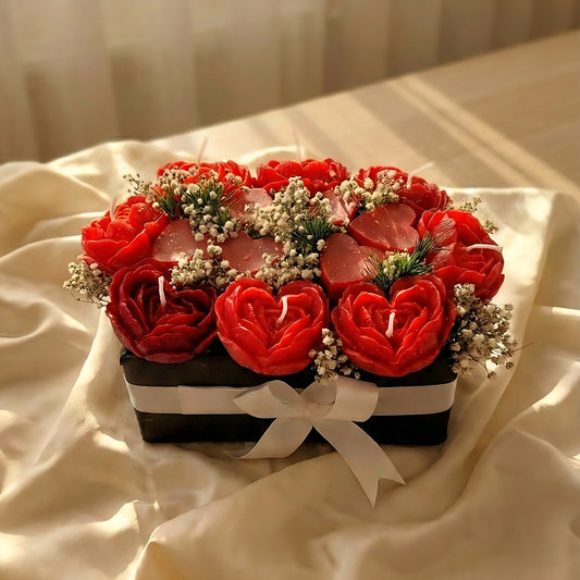 Heart Rose Scented Bouquet Candle Box | Flower Melts | Rose Fragrance | Natural Soy Wax | Valentine Gift | Ceramic Tray Included (FREE)