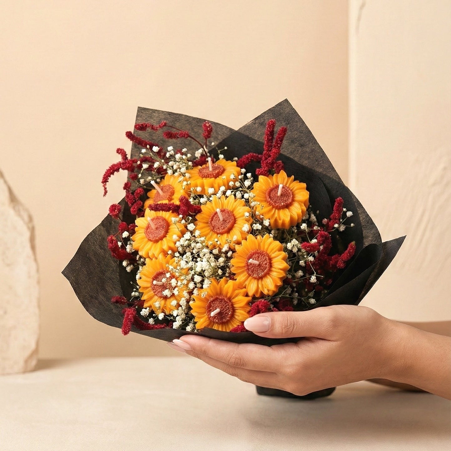 Sunflower Scented Bouquet with Flower Melts | Floral Fragrance | Premium Soy Wax | Ceramic Tray Included (FREE)