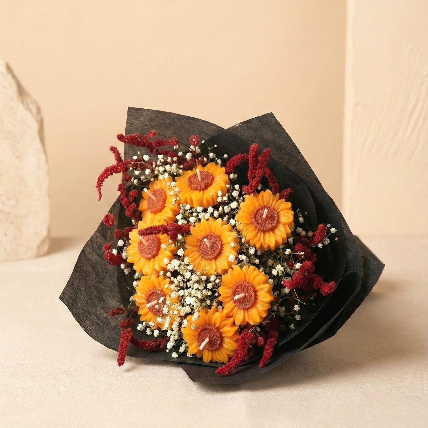 Sunflower Scented Bouquet with Flower Melts | Floral Fragrance | Premium Soy Wax | Ceramic Tray Included (FREE)