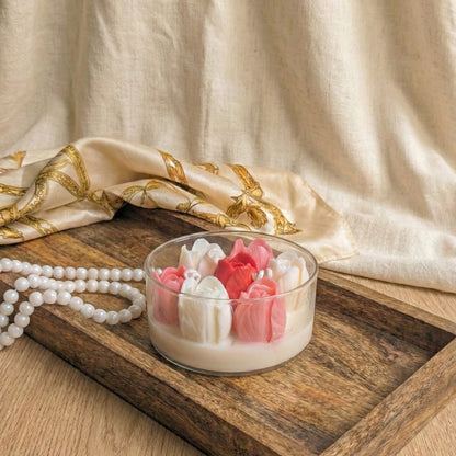 Tulip Meadow Scented Candle | Bowl Jar | Coconut-Soy Wax | 330g | Minimalist Design