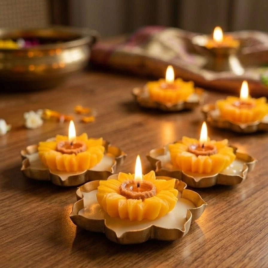 Lotus Urli Scented Candle | Sunflower on top