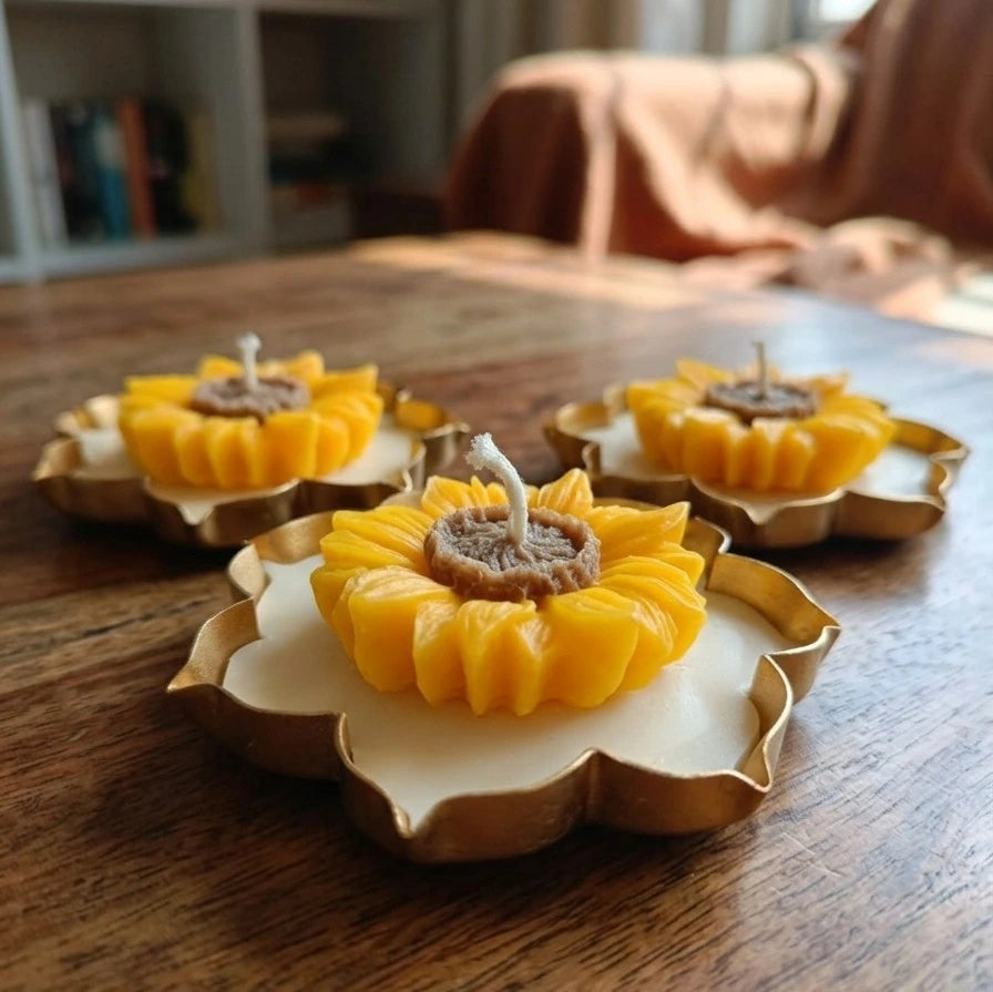 Lotus Urli Scented Candle | Sunflower on top