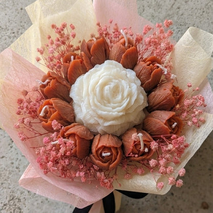 White Peony and Peach Tulips Scented Bouquet Candle
