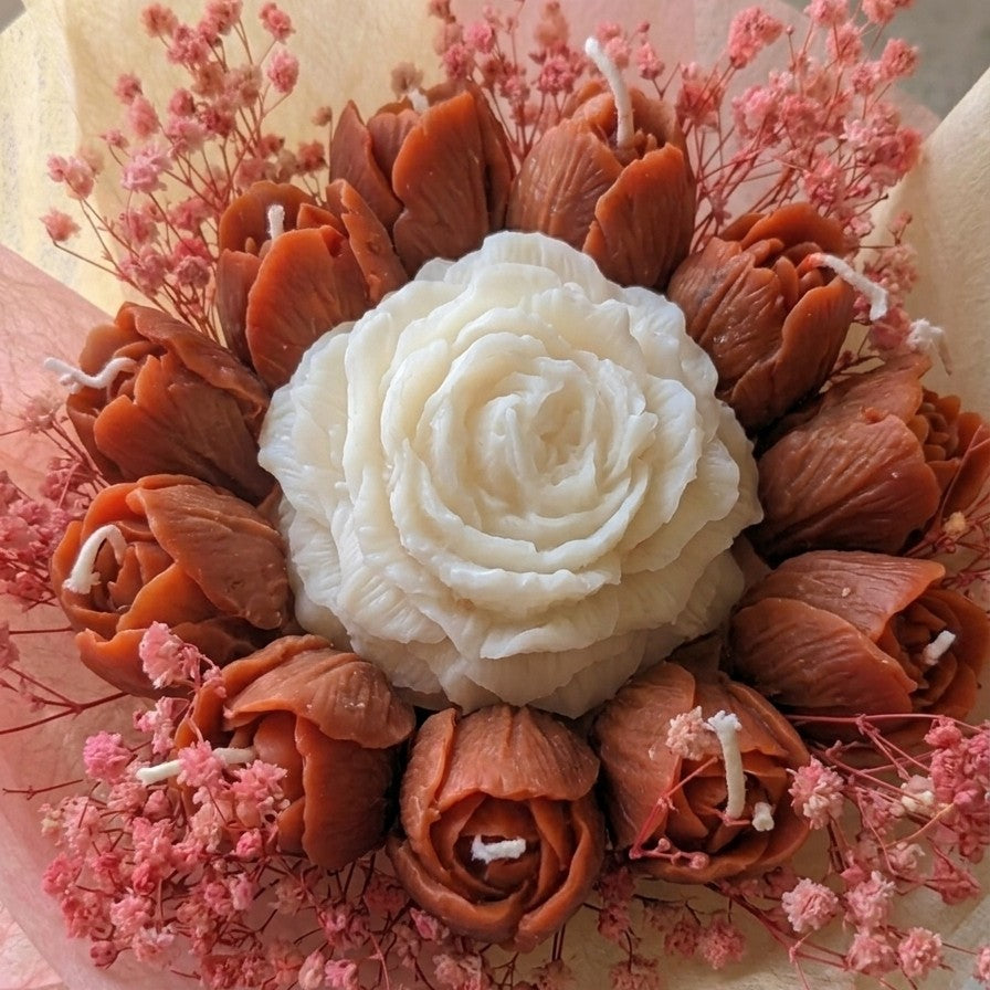 White Peony and Peach Tulips Scented Bouquet Candle