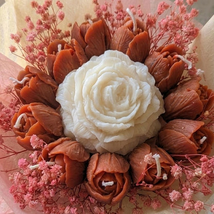 White Peony and Peach Tulips Scented Bouquet Candle