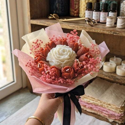 White Peony and Peach Tulips Scented Bouquet Candle