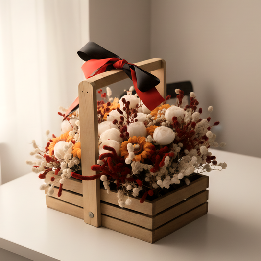 Wooden Basket Multi-Floral Bouquet Scented Candle | Flower Melts | Floral Fragrance | Natural Soy Wax