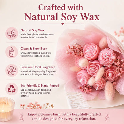 Elegant mini pink bouquet candle crafted from soy wax, perfect anniversary gift with real dried flowers