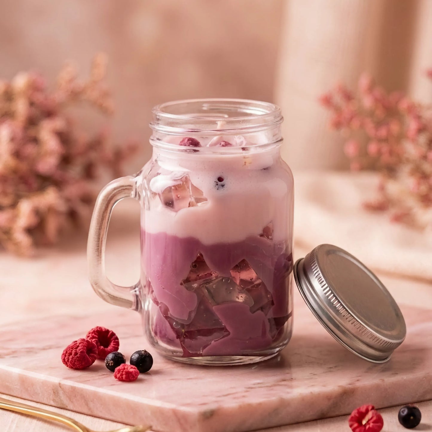 Berry Latte Scented Jar Candle | Glass Mason Mug
