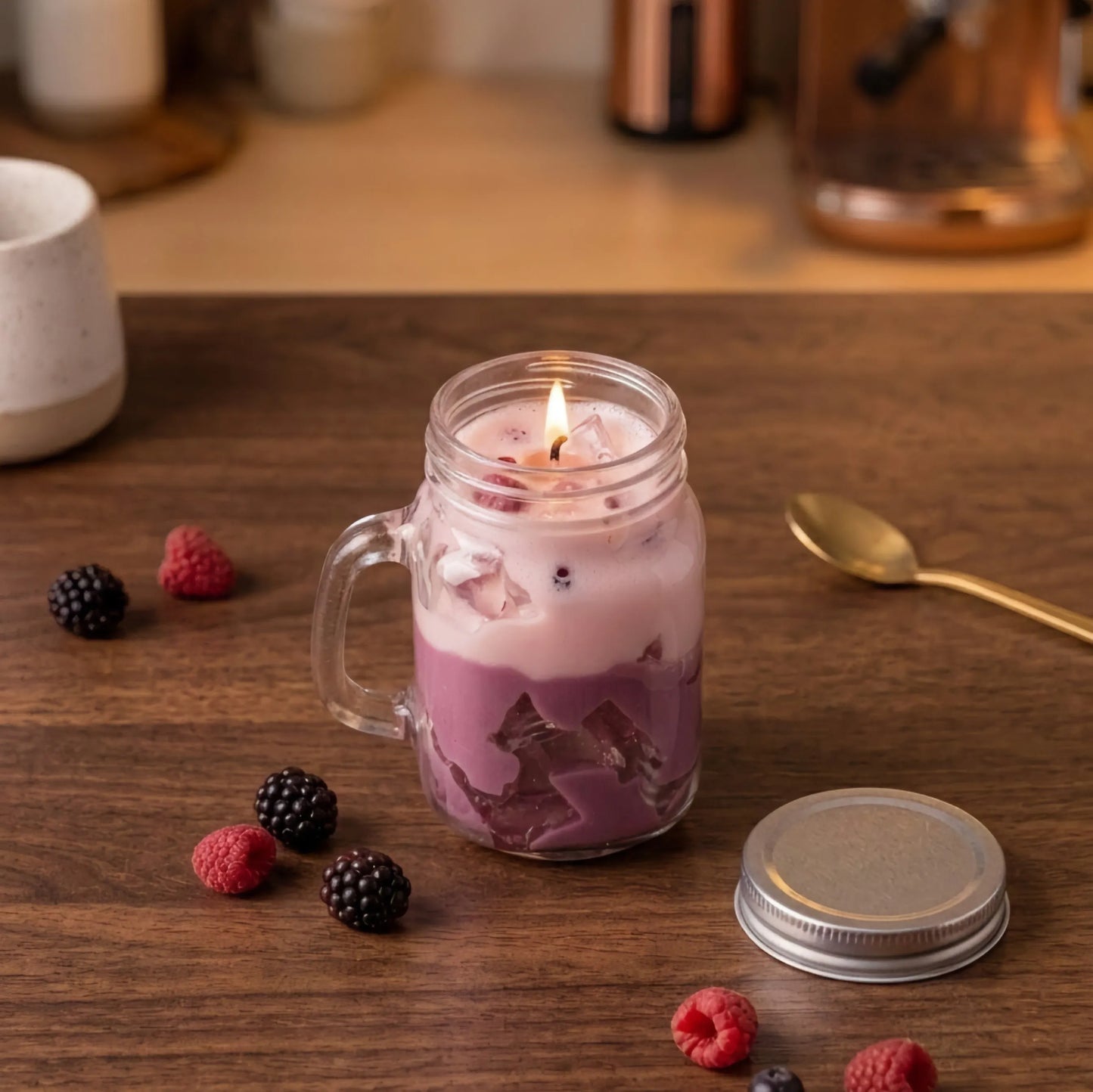 Berry Latte Scented Jar Candle | Glass Mason Mug