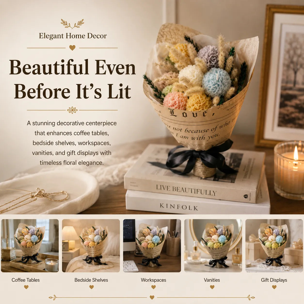 Multicolor rose balls bouquet candle, a thoughtful gift for birthdays, anniversaries, Valentine's Day, and celebrations