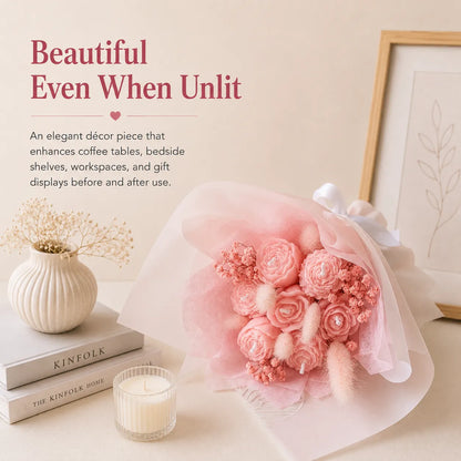 Mini pink scented bouquet candle, a charming birthday gift with natural soy wax and dried floral accents
