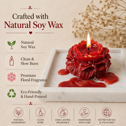 Red peony scented bouquet candle, a beautiful birthday gift crafted with natural soy wax and real dried flowers