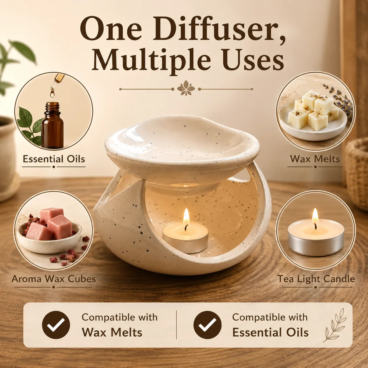 Ceramic aroma oil burner diffuser for wax melts and essential oils, perfect for creating a relaxing atmosphere
