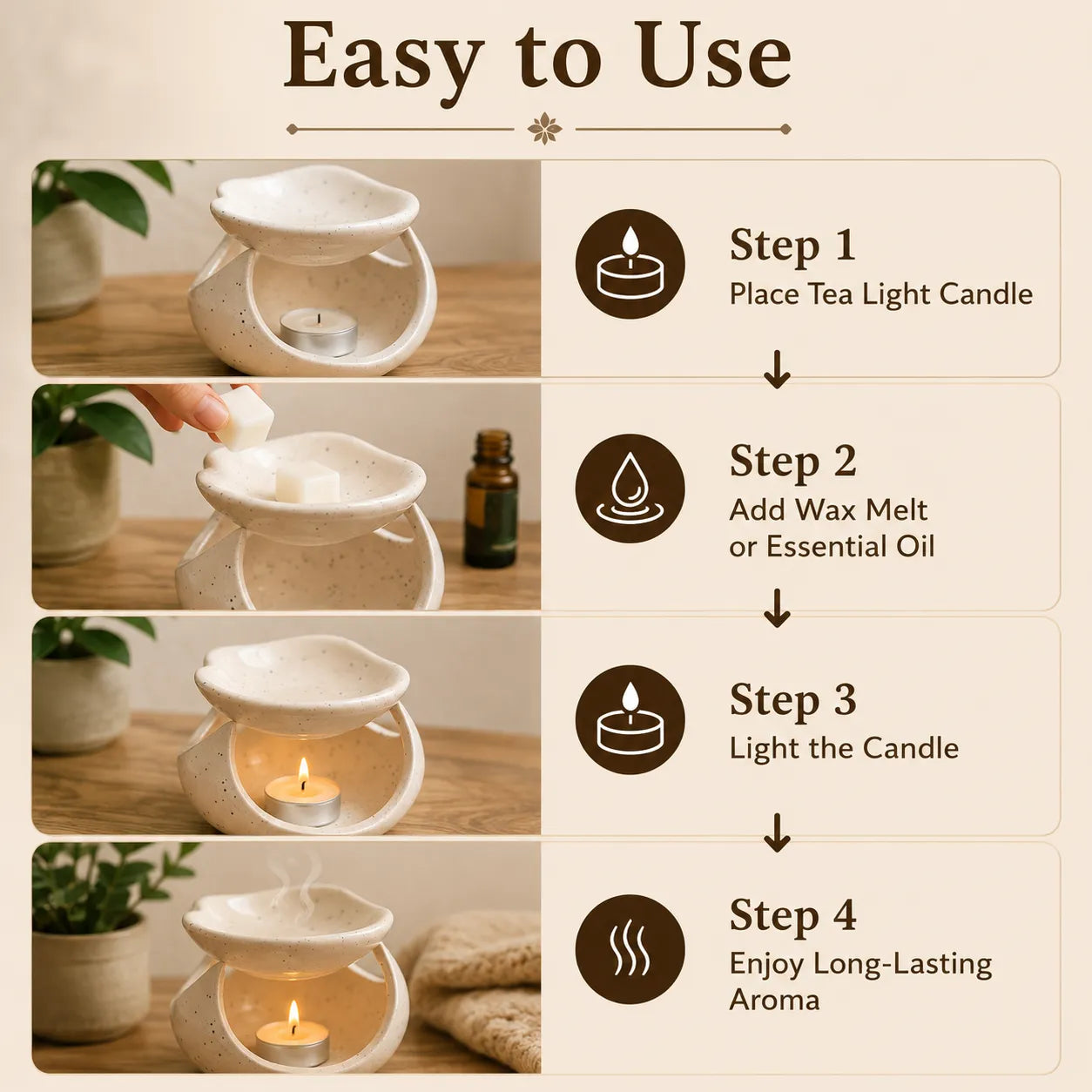 Decorative ceramic wax melt warmer suitable for wax melts and aromatic oils for everyday relaxation