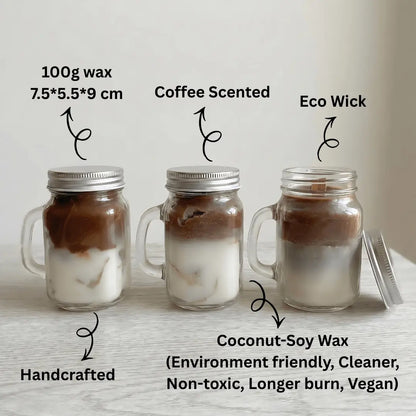 Coffee Latte Scented Jar Candle | Glass Mason Jar