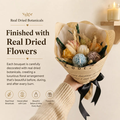 Elegant multicolor rose balls scented bouquet candle with real dried flowers, an ideal gift for her made with soy wax