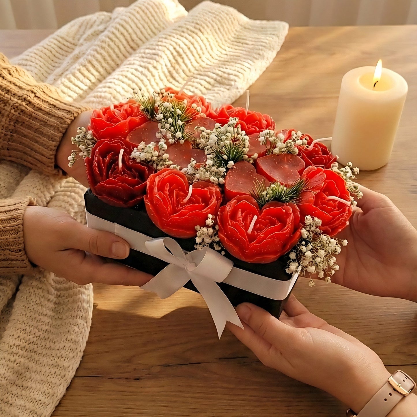 Heart Rose Scented Bouquet Candle Box - igniquecandles