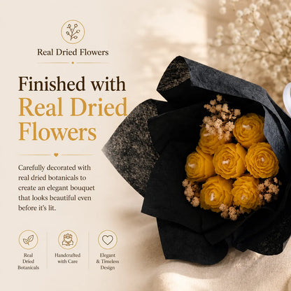 Decorative mini yellow bouquet candle with real dried flowers, adding warmth and elegance to any home decor