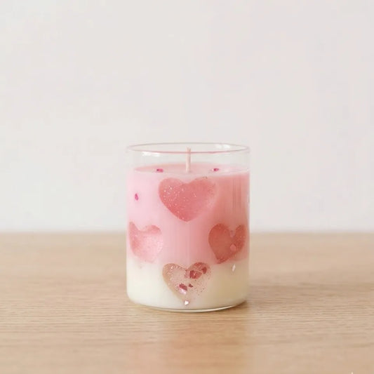 Handcrafted premium love heart scented jar candle with a clean, minimal label design, perfect for luxury home decor gifting