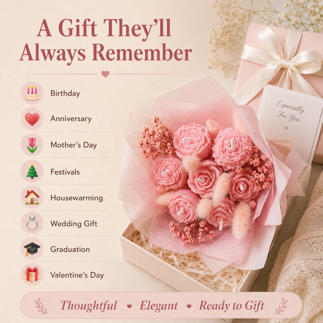 Luxury mini pink scented bouquet candle featuring delicate floral details and long-lasting fragrance