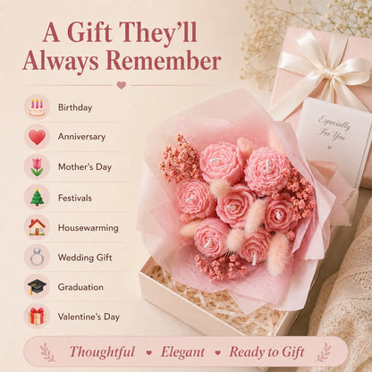 Luxury mini pink scented bouquet candle featuring delicate floral details and long-lasting fragrance