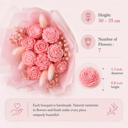 Mini pink scented bouquet candle with long-lasting fragrance, natural soy wax, and real dried flowers, perfect for gifting on birthdays, anniversaries, and special occasions