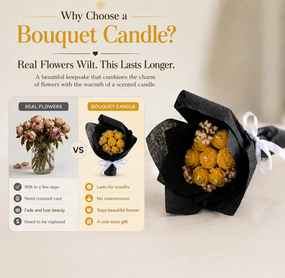 Mini yellow scented bouquet candle handcrafted with natural soy wax and real dried flowers for elegant gifting