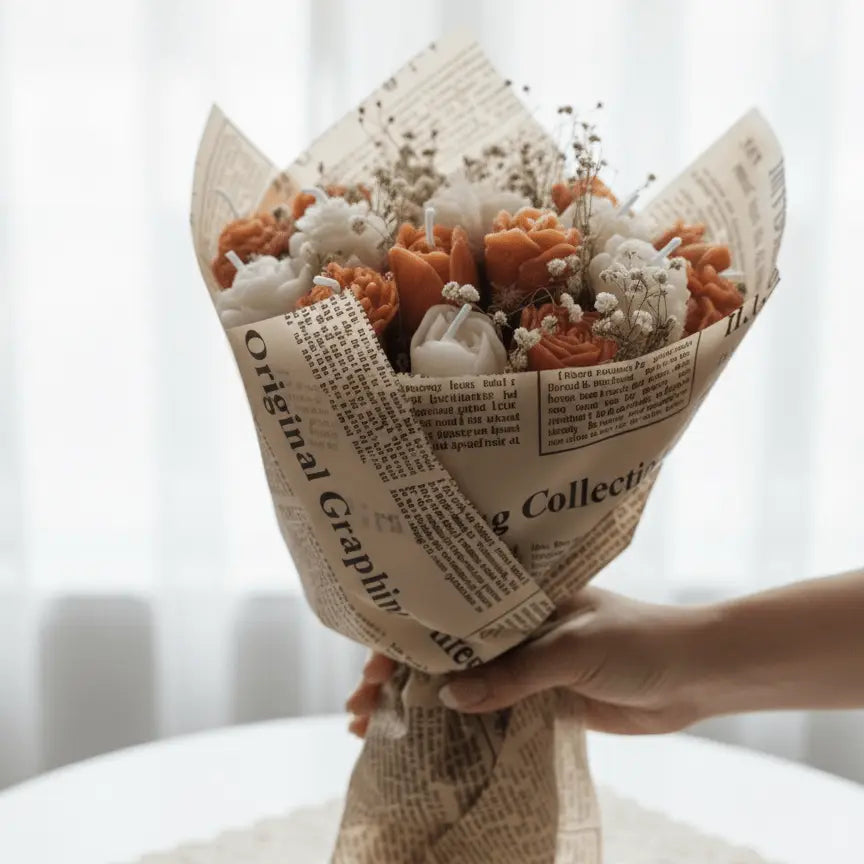 Peach and White Scented Bouquet Candle