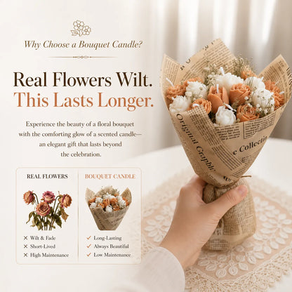 Peach and white scented bouquet candle for home décor, thoughtful gifting, and long-lasting fragrance for months