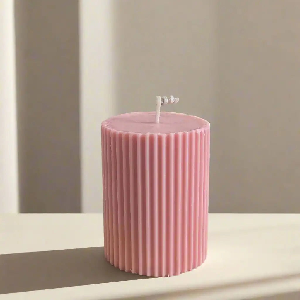 Pink Ribbed Scented Pillar Candle - igniquecandles