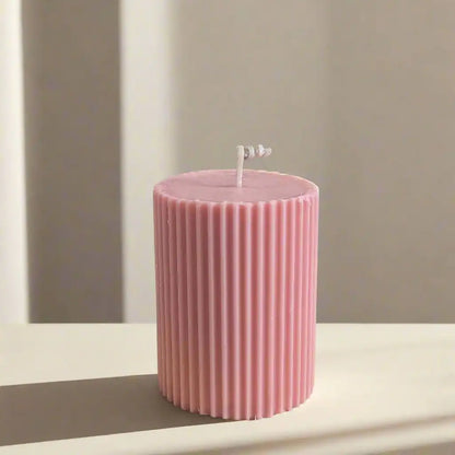 Pink Ribbed Scented Pillar Candle - igniquecandles