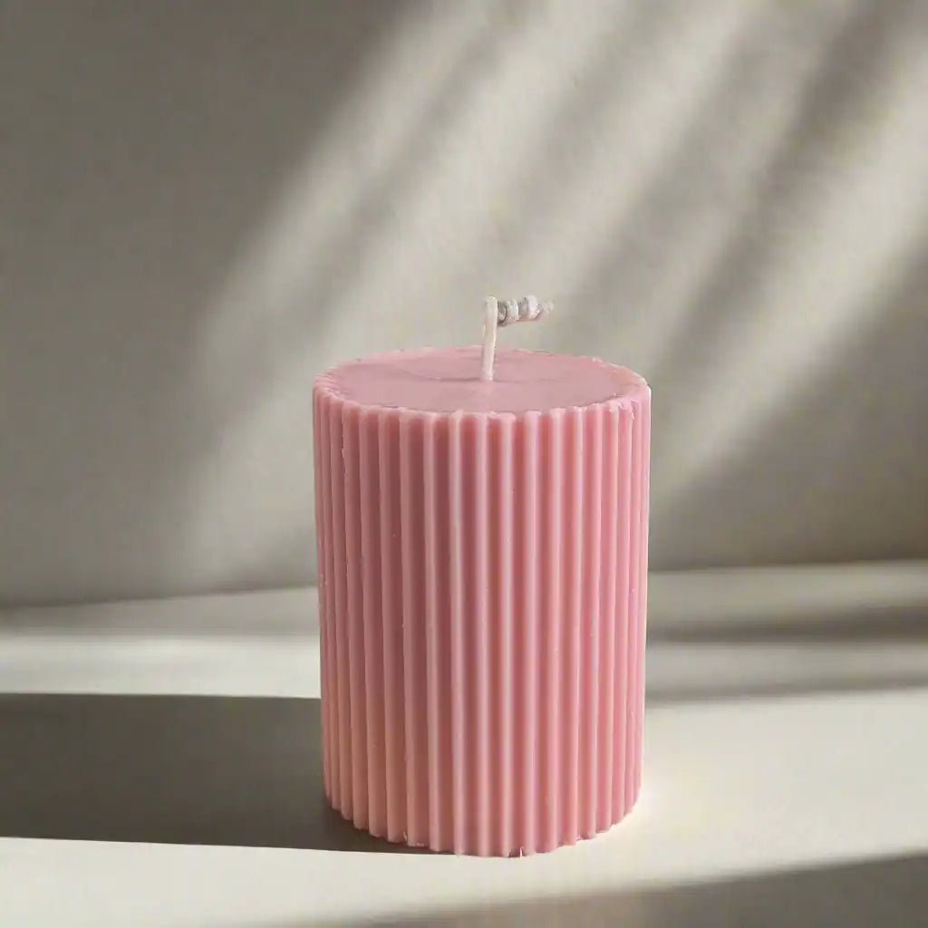 Pink Ribbed Scented Pillar Candle - igniquecandles
